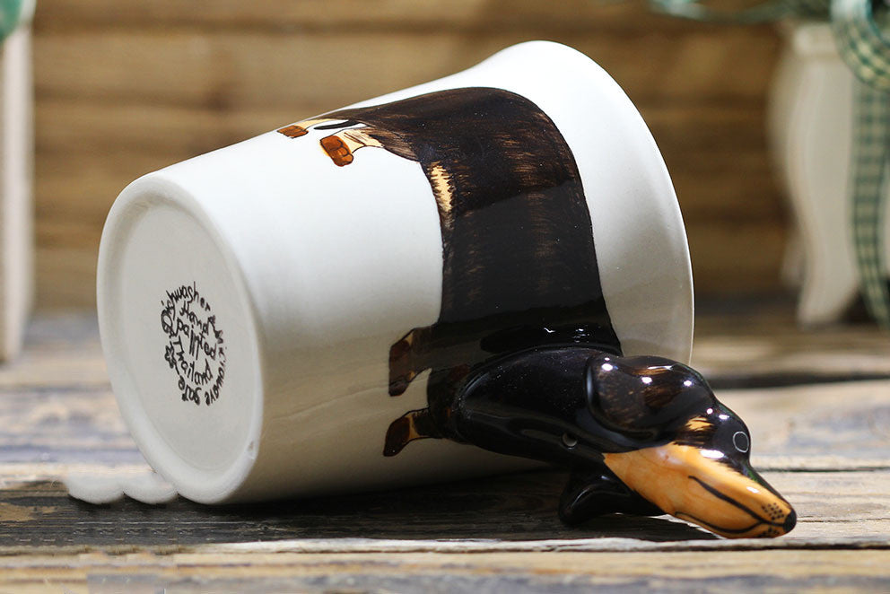 Hand-Painted Thai Dachshund Ceramic Mug (Cartoon Design) - styled view