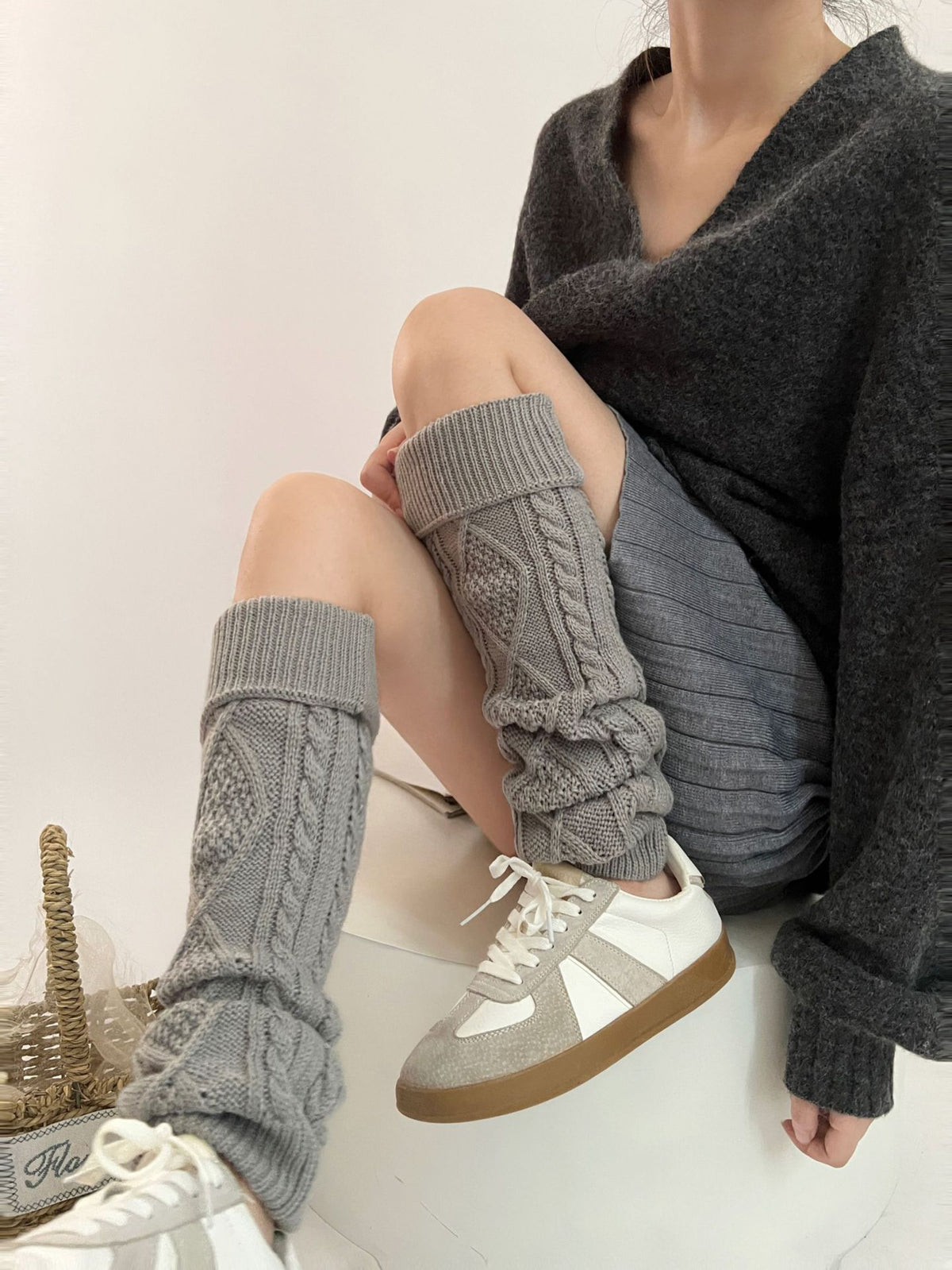 Heart ROMBUS Twist Flanging Thigh High Socks for Girls - styled view