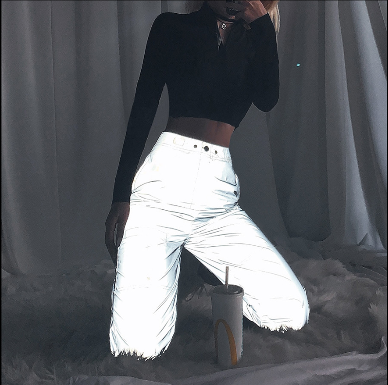 High-Waisted Reflective Cargo Pants - front view