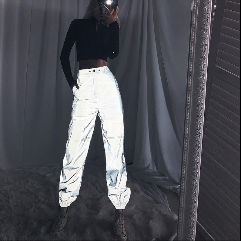 High-Waisted Reflective Cargo Pants - detail view