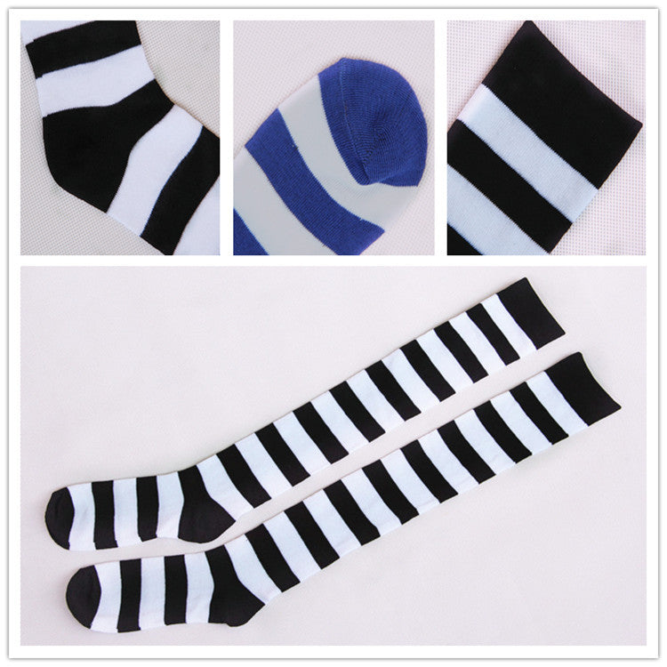 Japanese Cosplay Striped Over-the-Knee Socks - front view
