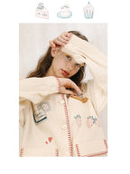 Japanese Strawberry Cat Embroidered Double Pocket Jacket - styled view