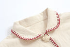 Japanese Strawberry Cat Embroidered Double Pocket Jacket - detail view
