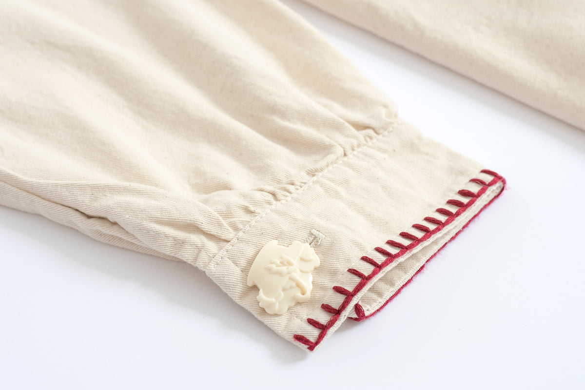 Japanese Strawberry Cat Embroidered Double Pocket Jacket - side view
