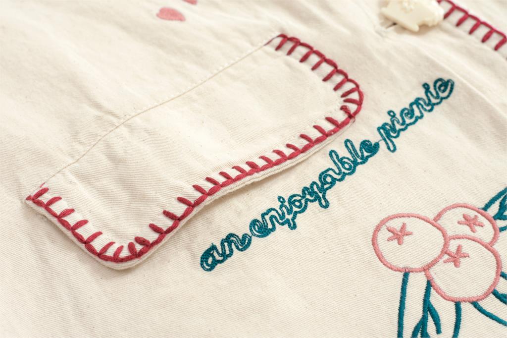 Japanese Strawberry Cat Embroidered Double Pocket Jacket - scale view