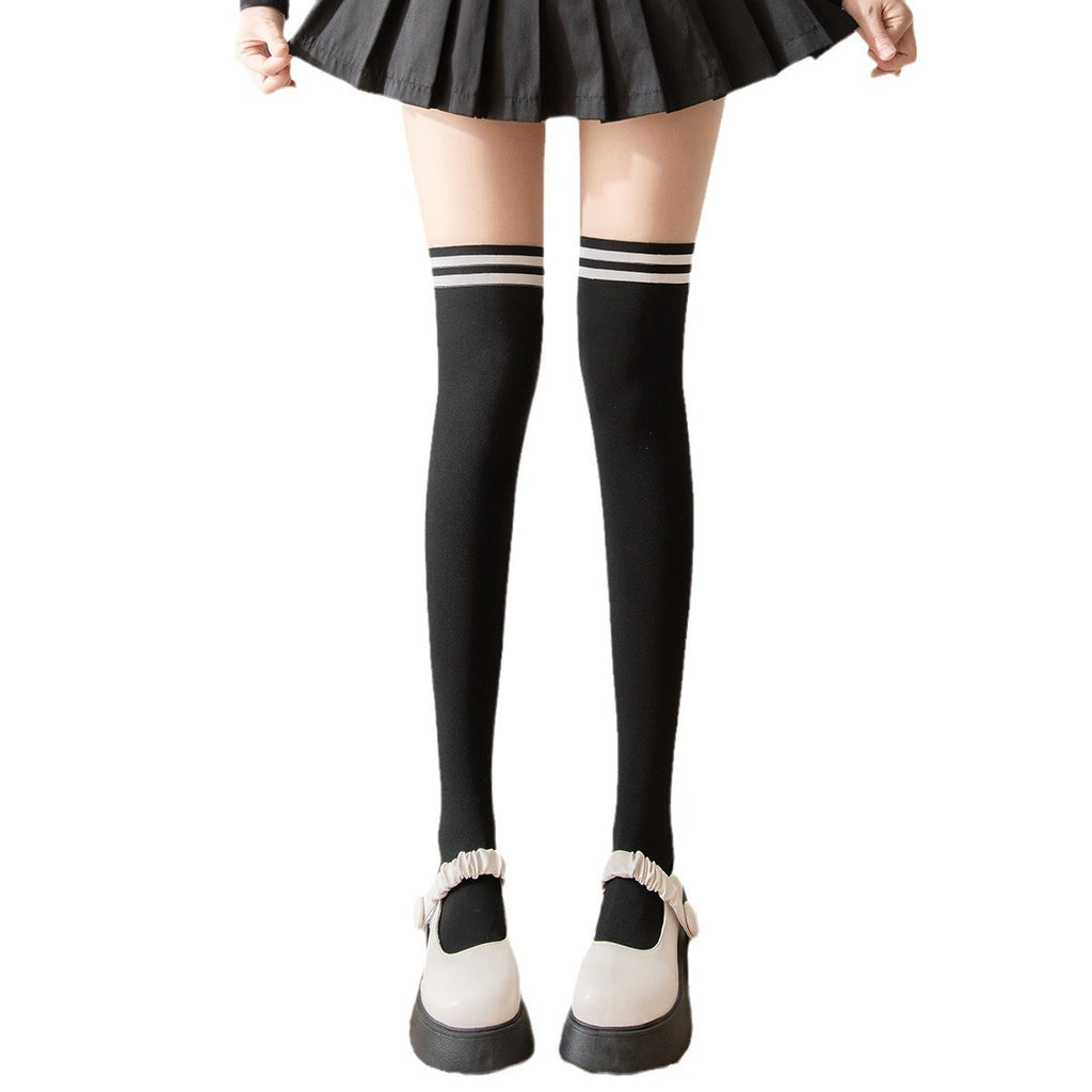 Japanese Style Over-Knee Striped Thigh High Socks - side view