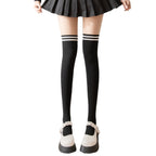 Japanese Style Over-Knee Striped Thigh High Socks - side view