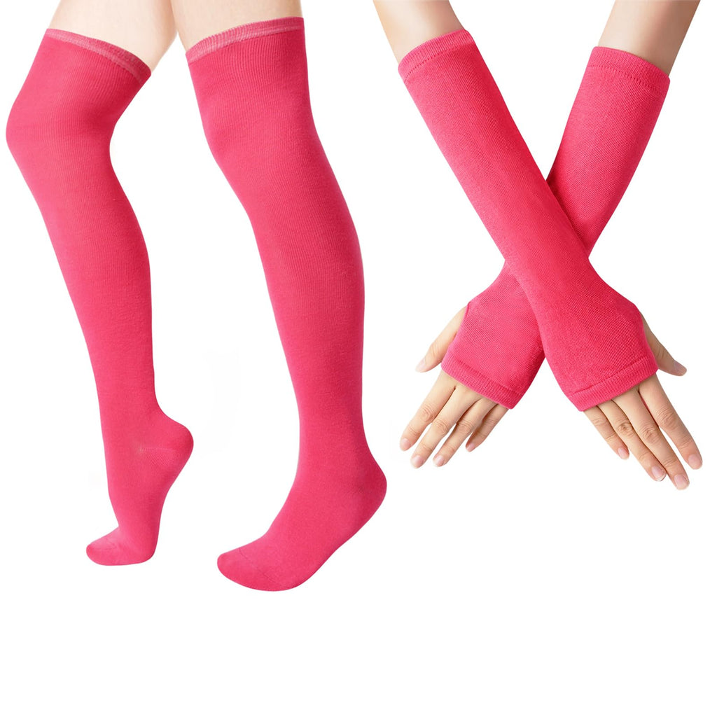 Junely Pink Thigh High Socks Over the Knee Stockings Extra Long Gifts Halloween Cosplay - detail view