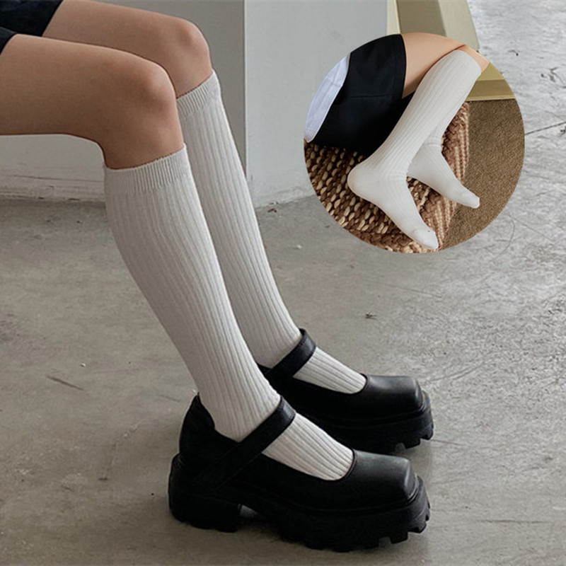Knitted Cotton Thigh-High Socks for Women and Girls - front view