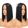 Ladies Black Short Straight Hair Lace Wig - front view