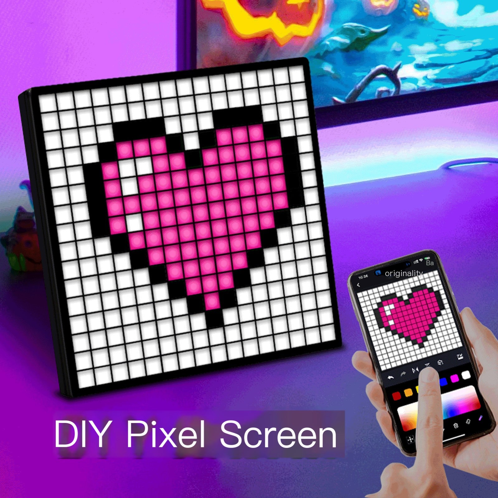 LED Bluetooth Pixel Screen Ambient Light & Clock (One) - front view