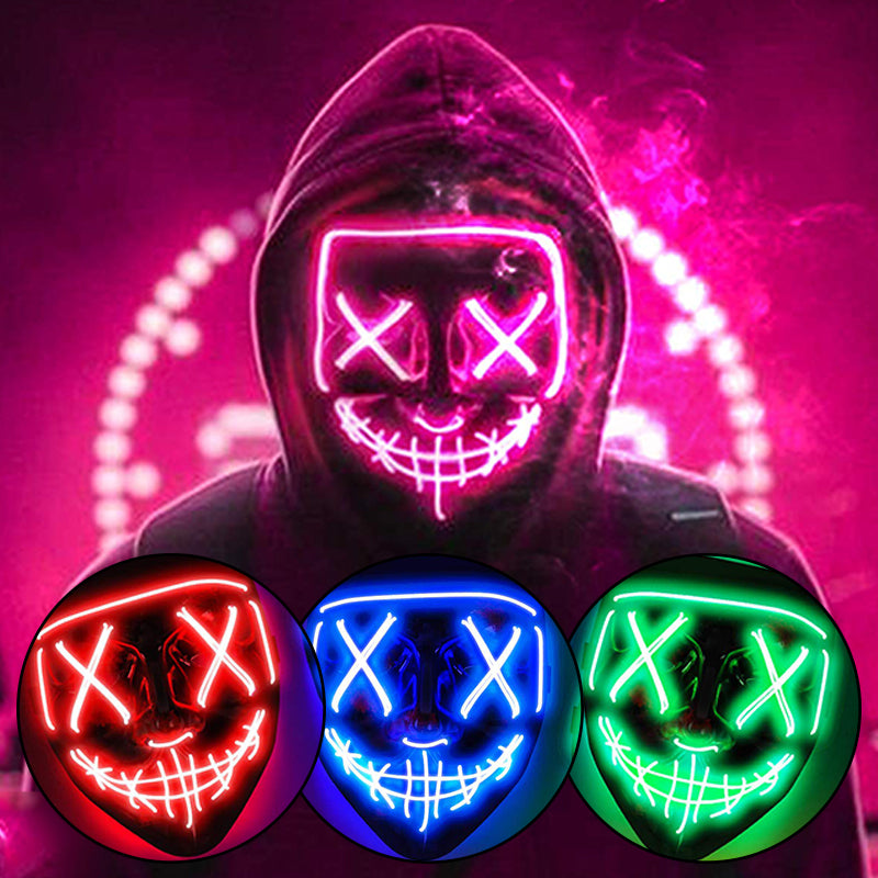 LED Neon Halloween Mask for Cosplay Costume - front view