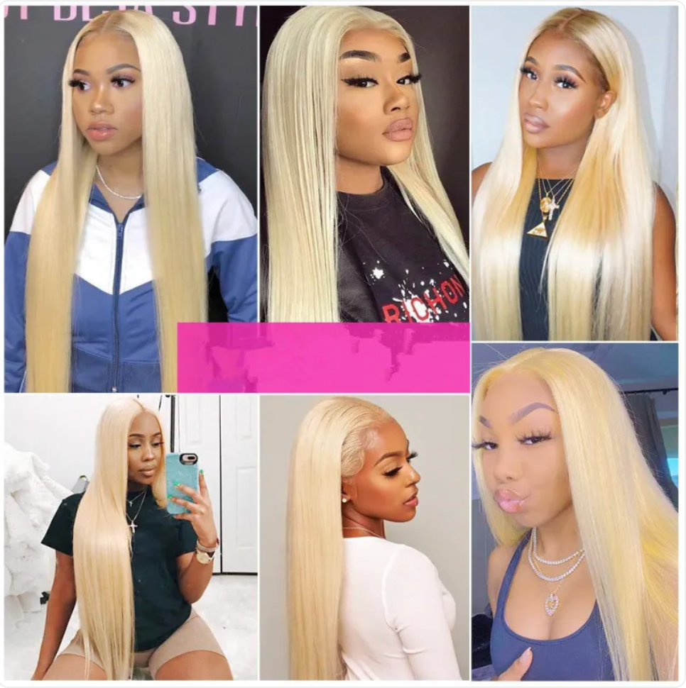 Light Golden Long Straight Synthetic Lace Wig - scale view