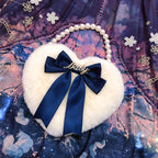Lolita Heart Pearl Chain Plush Tote Bag - front view