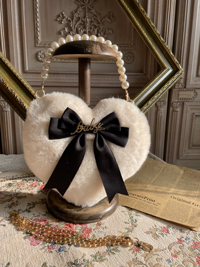 Lolita Heart Pearl Chain Plush Tote Bag - in use