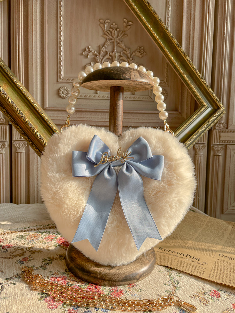 Lolita Heart Pearl Chain Plush Tote Bag - front view