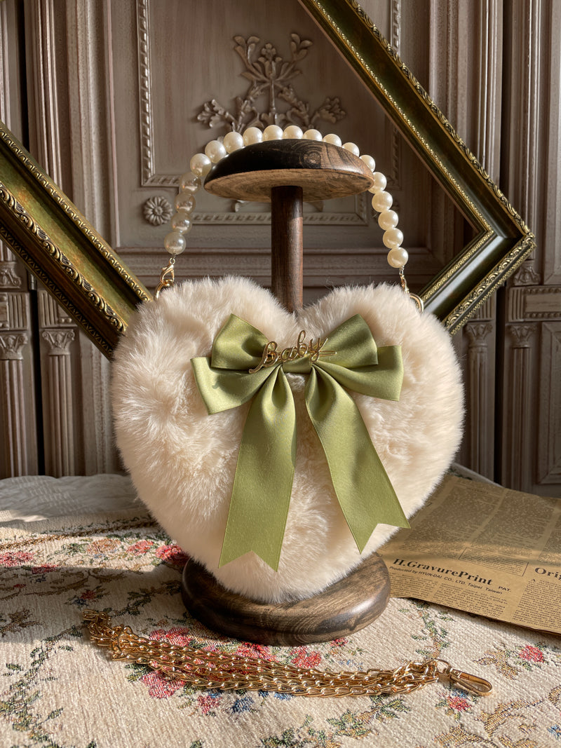 Lolita Heart Pearl Chain Plush Tote Bag - detail view