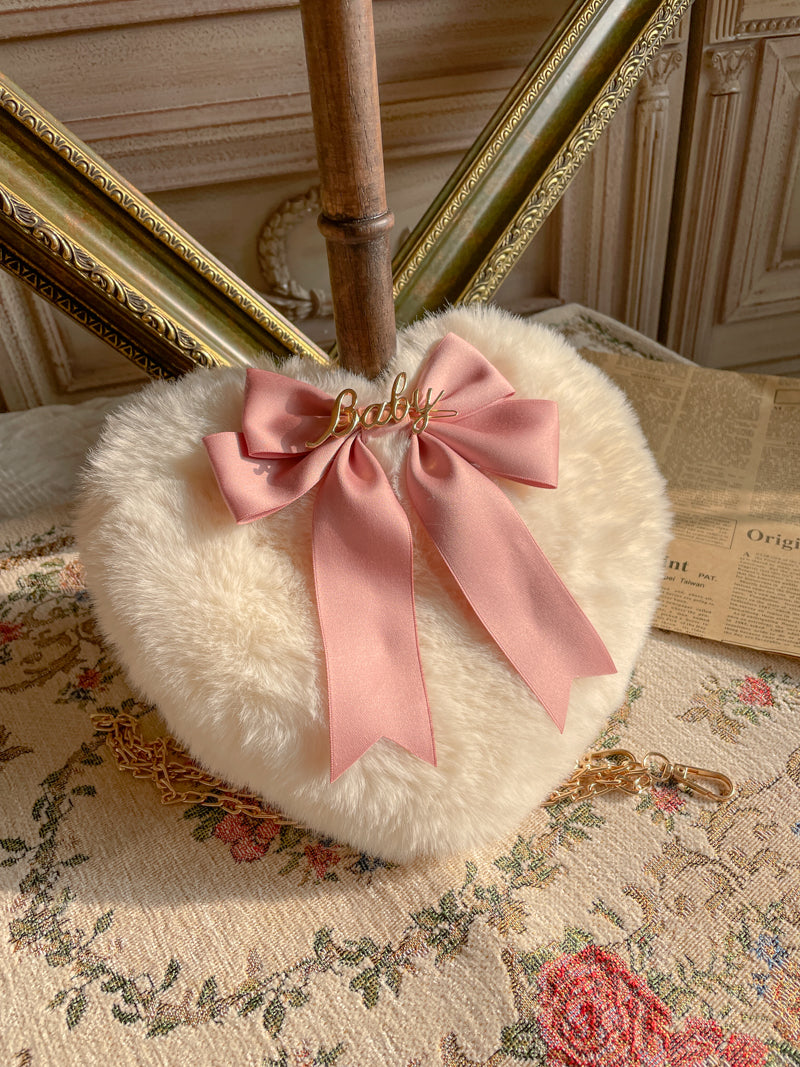 Lolita Heart Pearl Chain Plush Tote Bag - back view