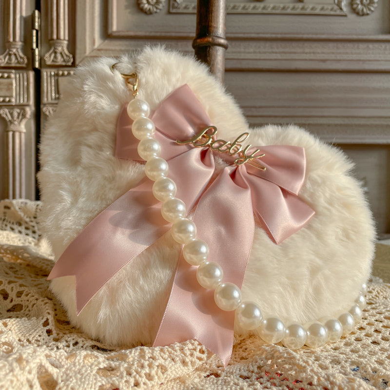 Lolita Heart Pearl Chain Plush Tote Bag - scale view