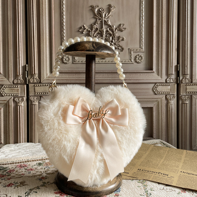 Lolita Heart Pearl Chain Plush Tote Bag - packaging view
