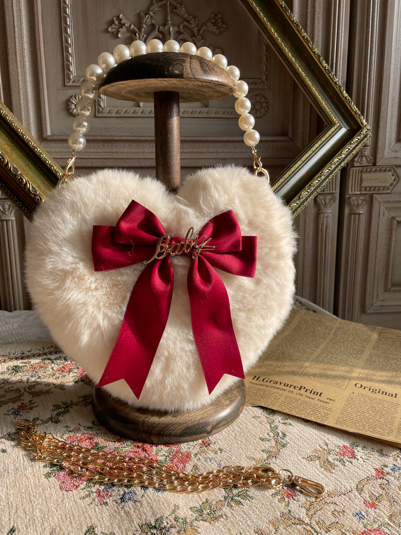 Lolita Heart Pearl Chain Plush Tote Bag - alternate angle