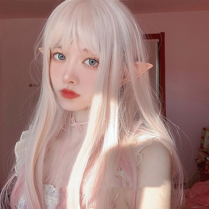 Lolita Long Straight Hair Wig with Color Gradient - detail view