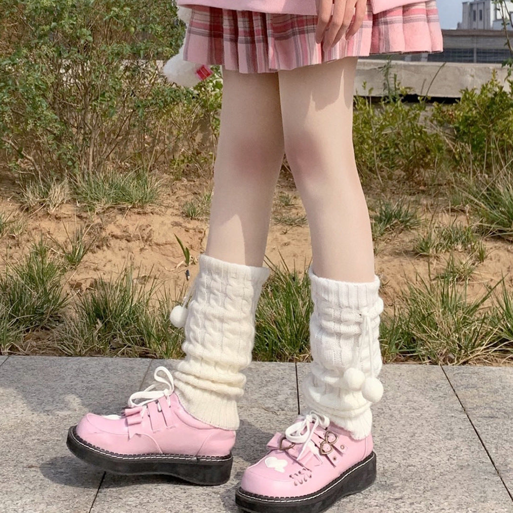 Lolita Sweet Hairy Ball Stockings and Kneepads - side view