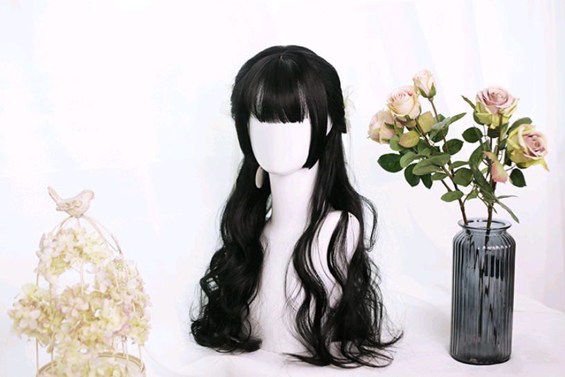 Lolita Wig 65cm with Long Curly Bangs and Hair - front view