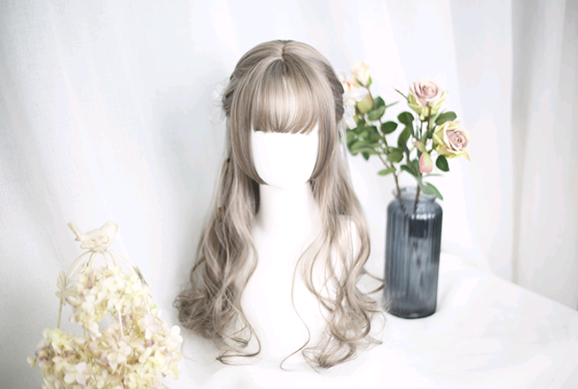 Lolita Wig 65cm with Long Curly Bangs and Hair - close-up