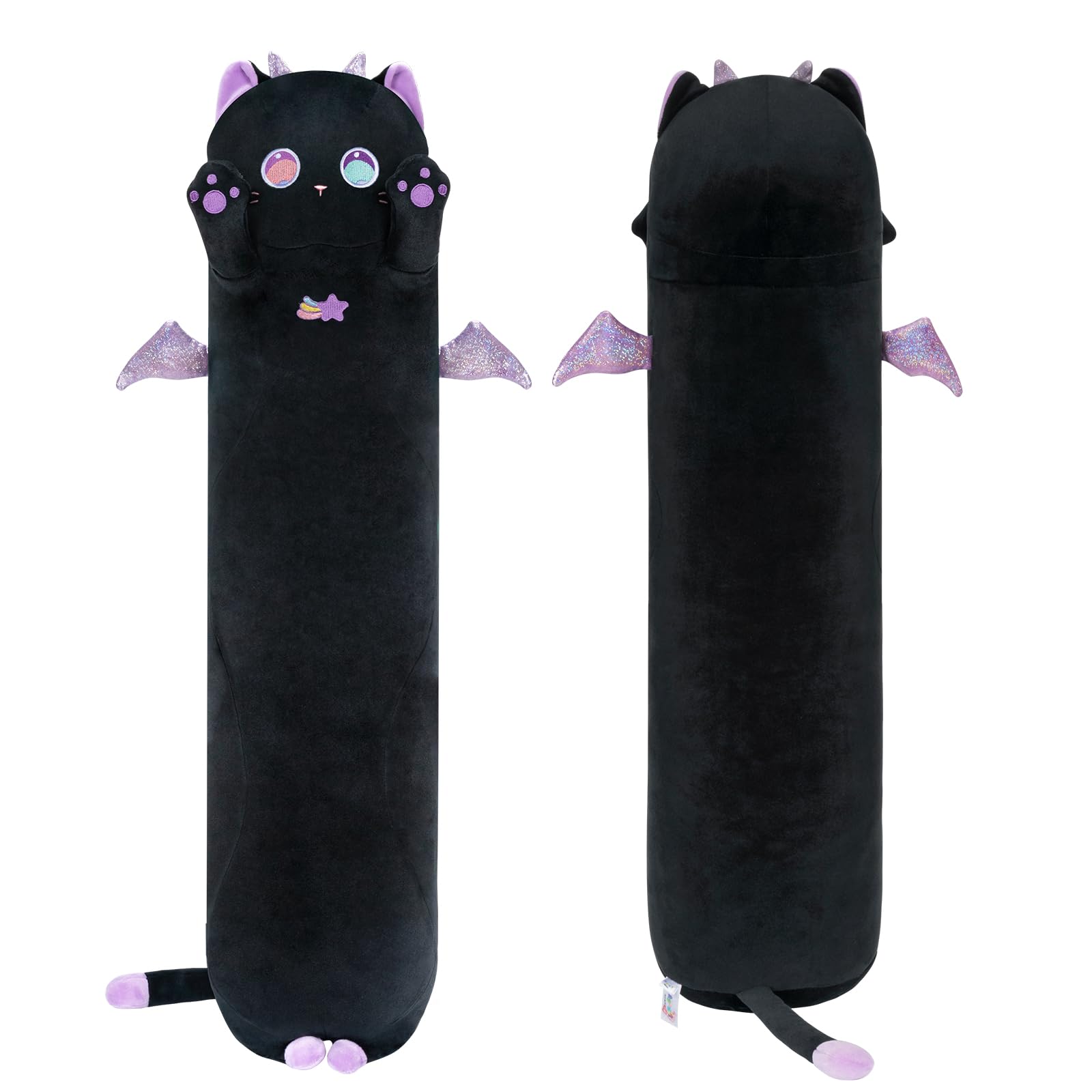 Long Cat Plush Body Pillow - Kawaii Purple Squishy Stuffed Animal, 36 Inch - detail view