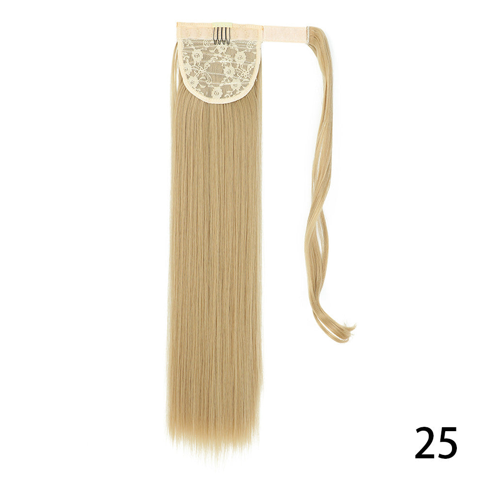 Long Straight Wig with Natural Look Ponytail (High Temp) - back view