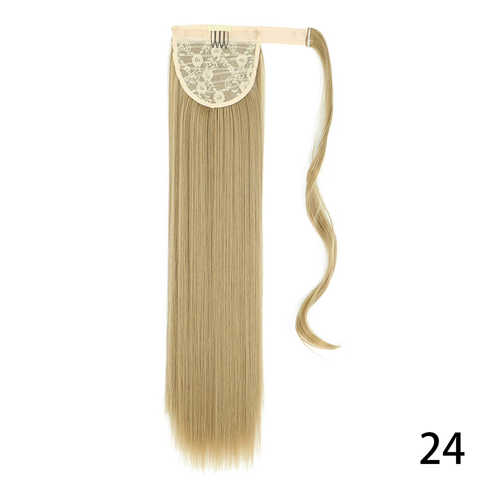 Long Straight Wig with Natural Look Ponytail (High Temp) - styled view