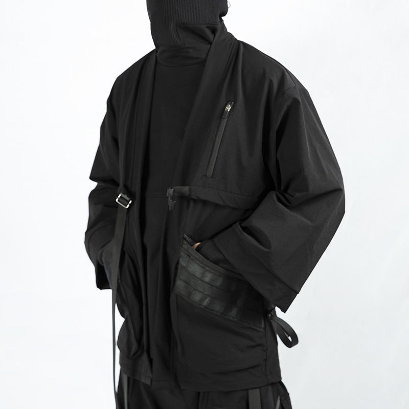 Loose Sleeve Cyberpunk Dark Trench Coat - detail view