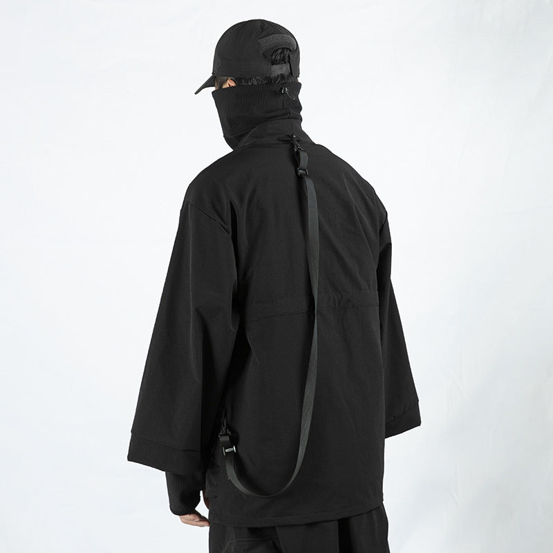 Loose Sleeve Cyberpunk Dark Trench Coat - back view