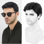 Men's Short Black Rose Chemical Fiber Wig - detail view