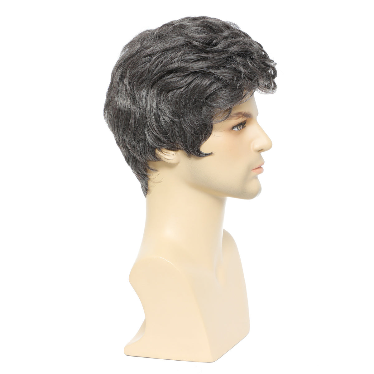 Men's Short Gray Layered Synthetic Wig - detail view