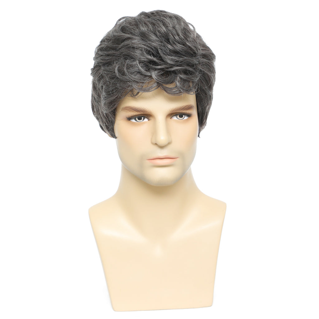 Men's Short Gray Layered Synthetic Wig - close-up