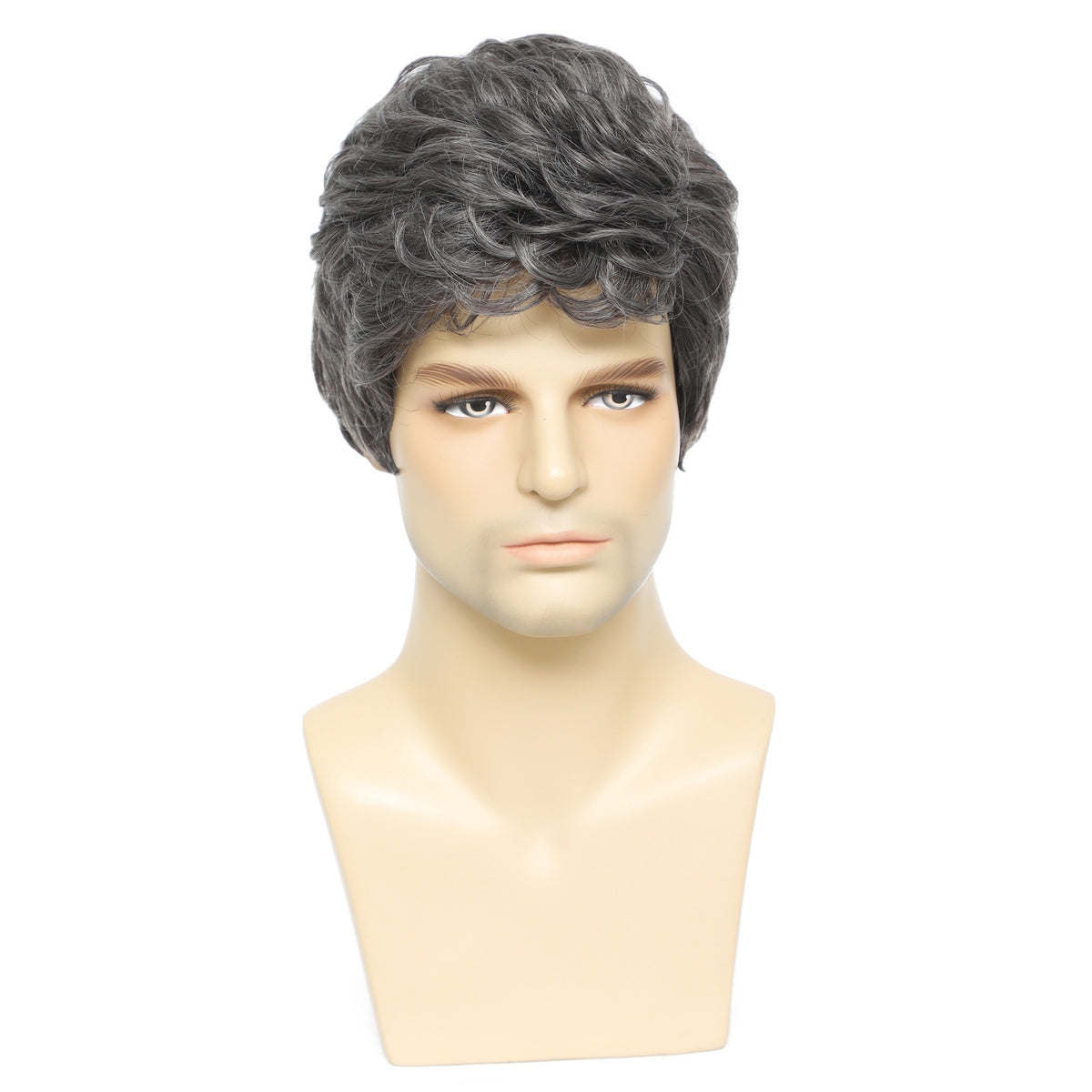Men's Short Gray Layered Synthetic Wig - close-up