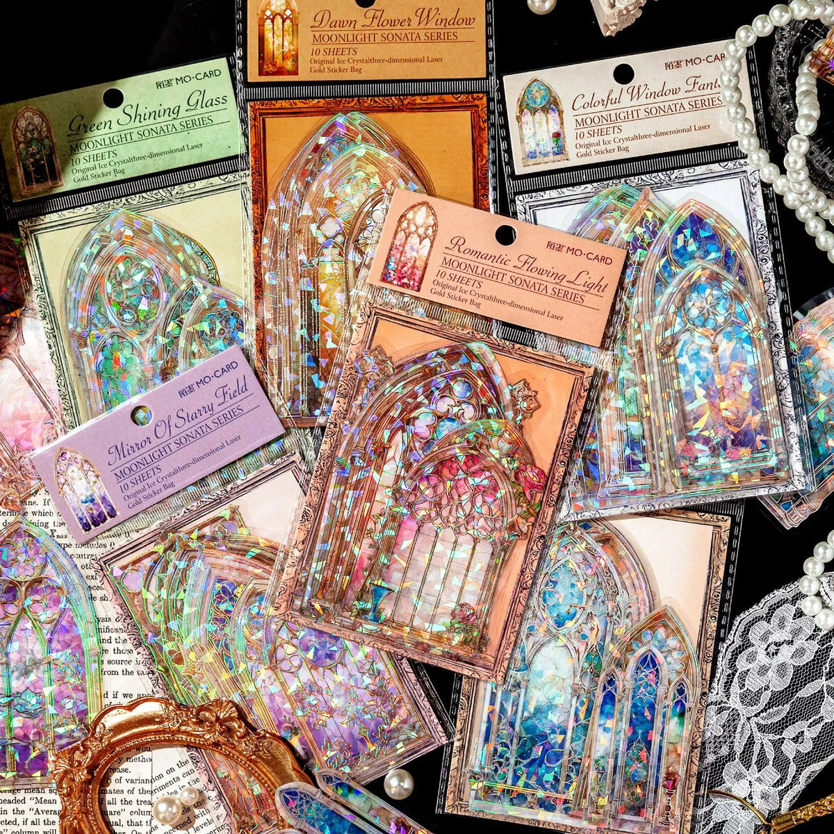 Mocard PET Laser Gold Journal Sticker Pack - close-up