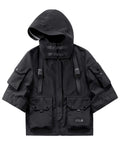 Niepce Inc Japanese Streetwear Techwear Men’s 3/4 Sleeve Jacket with Hood (Black1 Large) - detail view