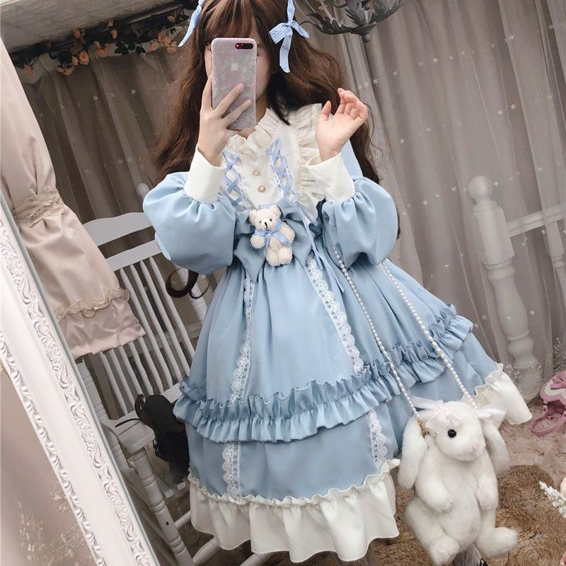 Pastoral Duck JSK Suspenders Lolita Skirt - front view