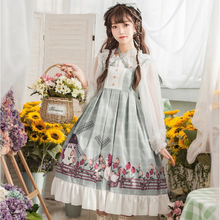 Pastoral Duck JSK Suspenders Lolita Skirt - side view