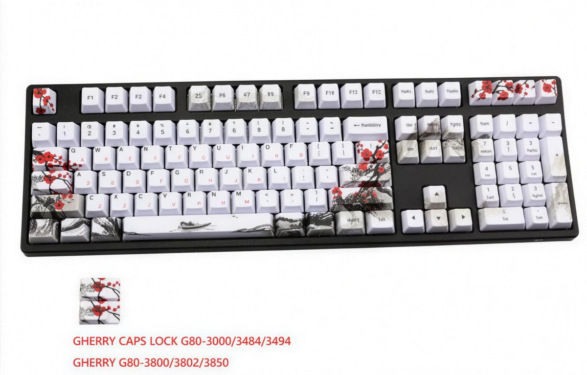 PBT Wangjiang Plum Keycap Set - front view