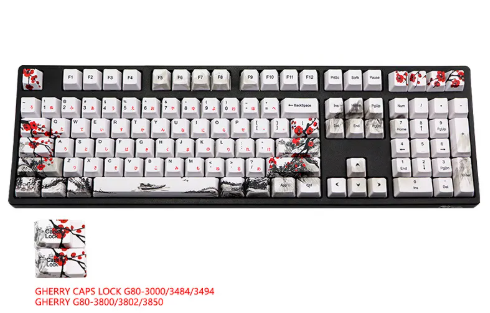 PBT Wangjiang Plum Keycap Set - detail view