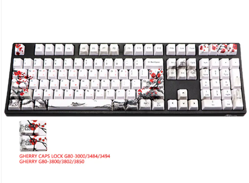 PBT Wangjiang Plum Keycap Set - back view