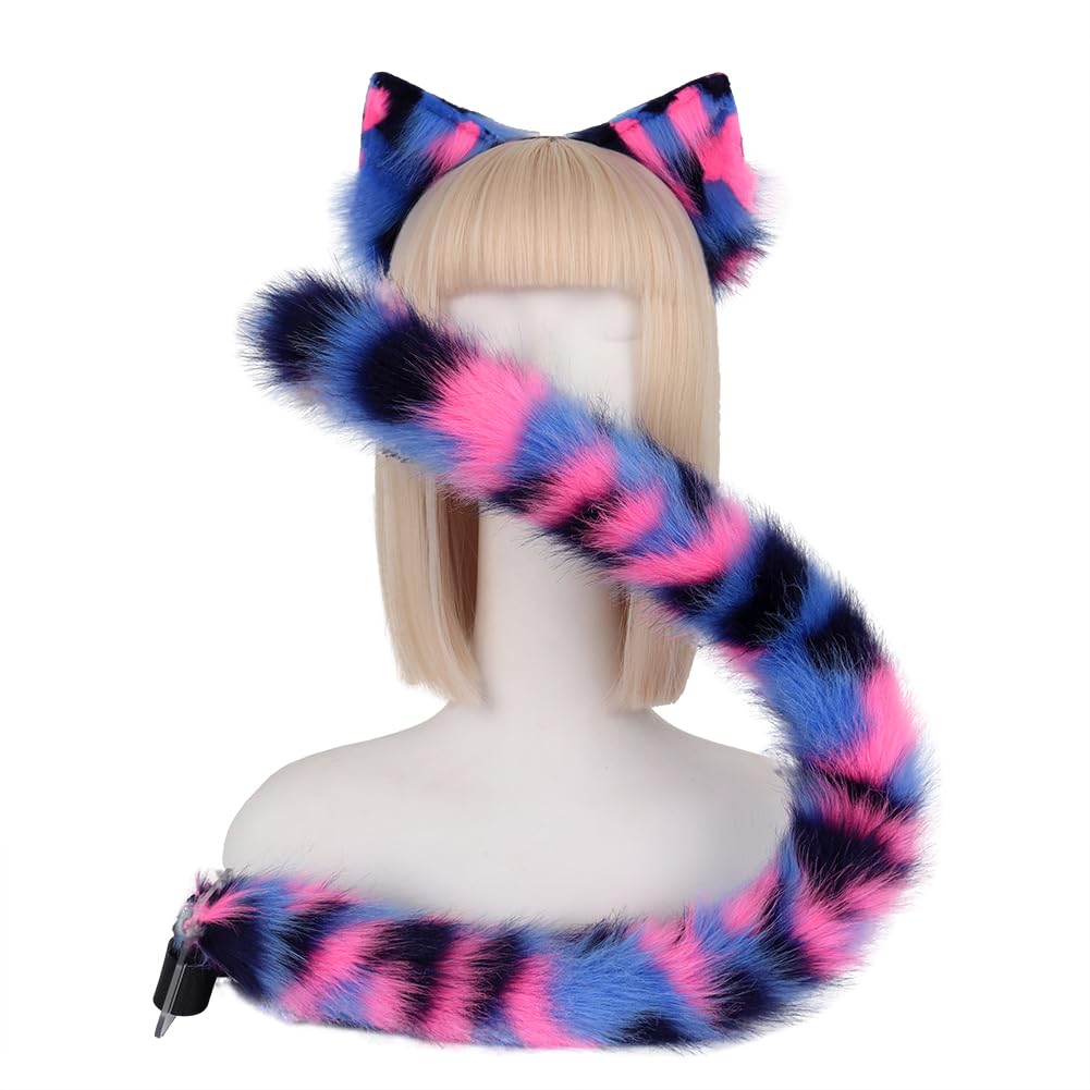 QinRuan Animal Cosplay Costume Accessories Furry Faux Fur Cat Ears Headband and Fox Tail - front view