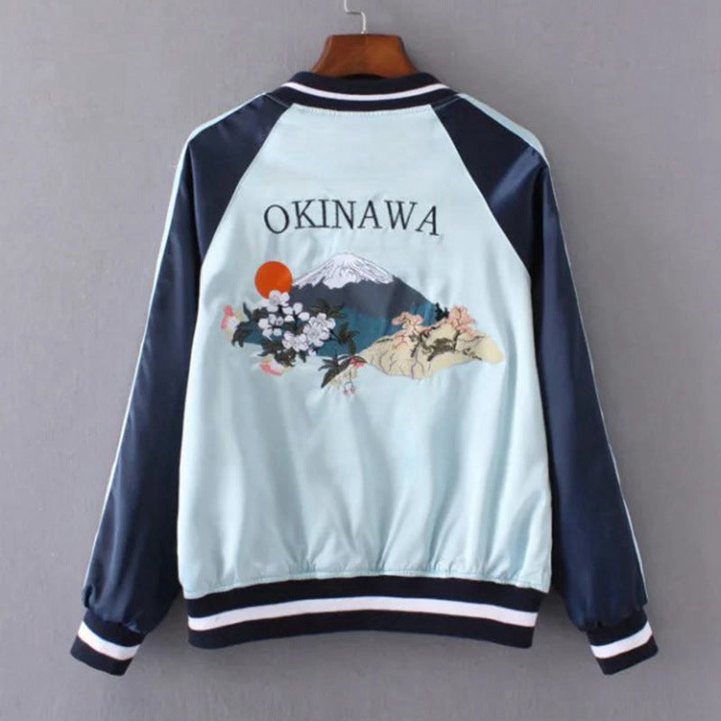 Reversible Tiger Mount Fuji Embroidered Jacket for Women - front view