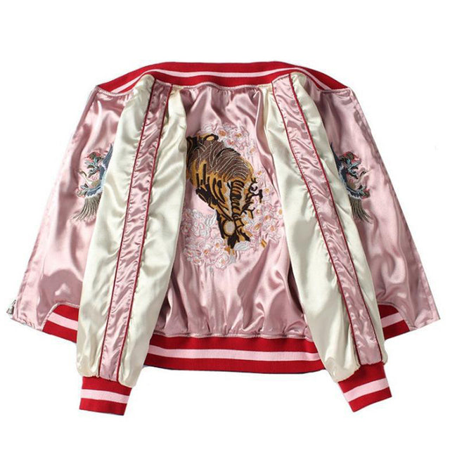 Reversible Tiger Mount Fuji Embroidered Jacket for Women - styled view