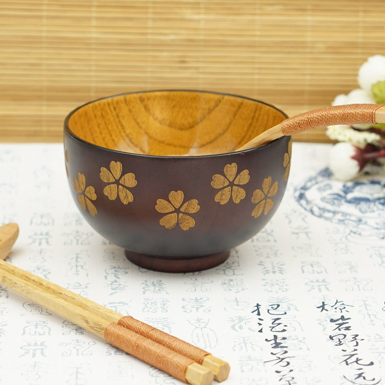 Sakura Solid Wood Adult Rice Bowl - detail view