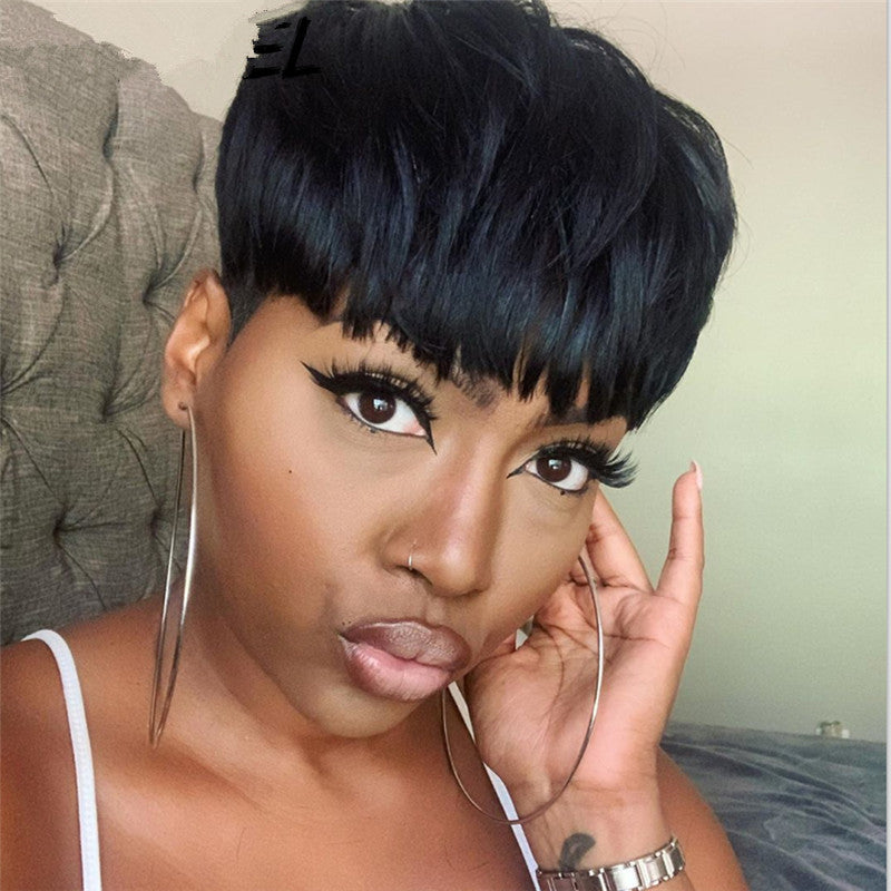 Short Straight Curly Wig for Fashionable Women - back view